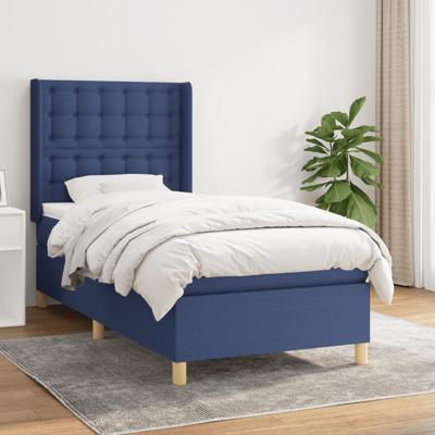 Boxspring met matras stof blauw 90x200 cm