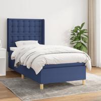 Boxspring met matras stof blauw 90x200 cm