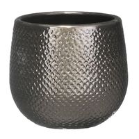 Bloempot brons ribbels keramiek voor kamerplant H12 x D14 cm - Plantenpotten - thumbnail