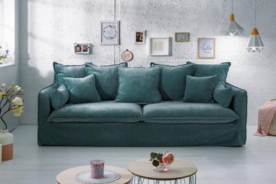 Invicta Interior Grote 3-zitsbank HEAVEN Teal 200cm taupe fluwelen veerkern afneembare hoes bank - 3857