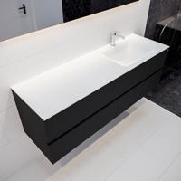 Mondiaz Vica Cloud badmeubel zwart mat 150 cm 2 lades solid surface enkele spoelbak rechts 1 kraangat