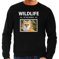 Vos sweater / trui met dieren foto wildlife of the world zwart voor heren - thumbnail
