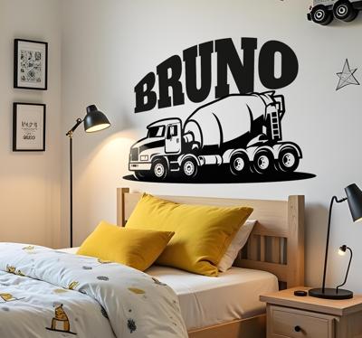 Gepersonaliseerde betonmixerwagen muursticker kinderkamer
