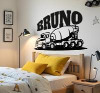 Gepersonaliseerde betonmixerwagen muursticker kinderkamer