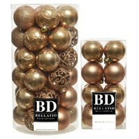 53x stuks kunststof kerstballen camel bruin 4 en 6 cm glans/mat/glitter mix - Kerstbal