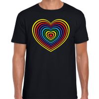 Regenboog hart gay pride zwart t-shirt voor heren - thumbnail