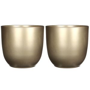 Set van 2x stuks bloempotten goud keramiek voor kamerplant H20 x D22.5 cm