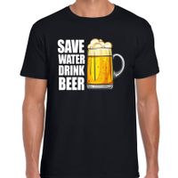 Save water drink beer drank fun t-shirt zwart voor heren