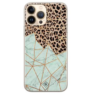 iPhone 13 Pro Max siliconen hoesje - Luipaard marmer mint