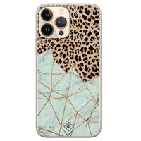 iPhone 13 Pro Max siliconen hoesje - Luipaard marmer mint