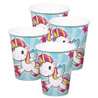 Feest/verjaardag bekertjes - 16x stuks - eenhoorn thema - karton - 250 ml