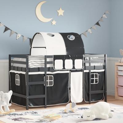 Kinderhoogslaper met tunnel 90x200 cm grenenhout wit en zwart