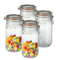 Voorraad/weckpot - 4x - transparant - glas - 22 x 10 cm - 1,5 L - Le Parfait