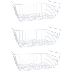 MSV Kastmandje - 3x - opberg/hang mandjes - rvs - wit - 40 x 27 x 14 cm