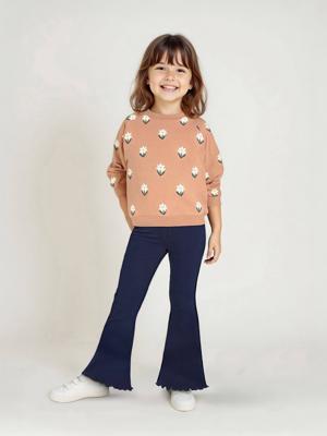 Set met sweater met print en uitlopende legging voor meisjes marineblauw