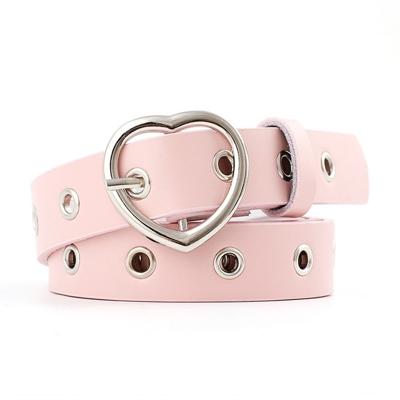 3st smalle dunne lederen zilveren metalen hart gesp riemen voor vrouwen Riemlengte: 105cm (roze)