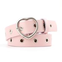 3st smalle dunne lederen zilveren metalen hart gesp riemen voor vrouwen Riemlengte: 105cm (roze)