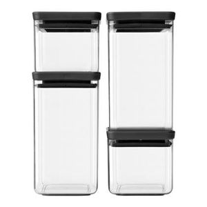 Brabantia Tasty+ Stapelbare Voorraadbus Set van 4 -  2 x 0,7 en 2 x 1,6 L - Dark Grey