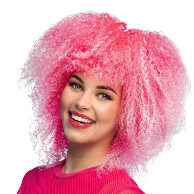 Pruik Starlight - punker - afro - neon roze - dames - verkleed pruiken - carnaval