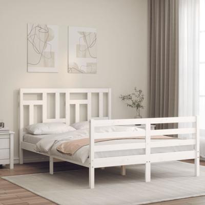 Bedframe met hoofdbord massief hout wit 140x190 cm