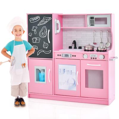Kinderkeuken met 10 Speelaccessoires Speelkeuken voor Kinderen Speelgoedkeuken met Magnetron Ijsmachine Vaatwasser en Oven (Roze)