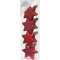 8x stuks kunststof kersthangers sterren rood 6 cm kerstornamenten   -