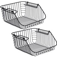 2x Zwarte opberg/opruim mandjes stapelbaar 30 x 27 x 14 cm