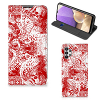 Mobiel BookCase Samsung Galaxy A32 5G Angel Skull Rood - thumbnail