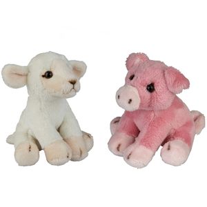 Boerderij dieren zachte pluche knuffels 2x stuks - Varken en Schaap van 15 cm