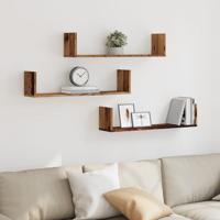 Wandschappen 3 st 80x18x18 cm bewerkt hout oud houtkleurig