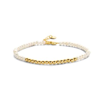 Armband Bolletjes geelgoud-parels wit 3,3 mm 18 cm