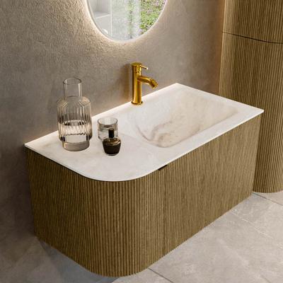 Badmeubel Mondiaz Kurve-Dlux | 85 cm cm | Meubelkleur Dusk | Wastafelkleur Frappe | Solid surface | Wasbak rechter zijde spoelbak | 1 kraangat