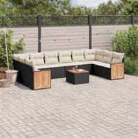 11-delige Loungeset met kussens poly rattan zwart