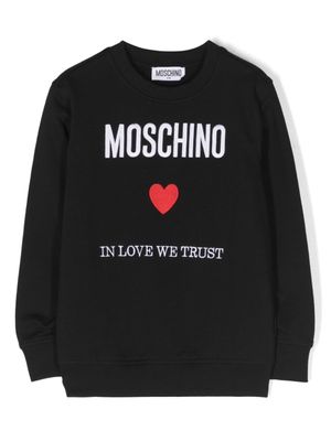 Moschino Kids sweat en coton à slogan brodé - Noir