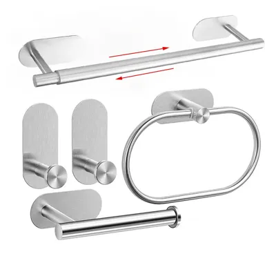 Zelfklevende RVS Badkamer Accessoireset - Geen Boren | Geborstelde Afwerking | Metalen Montage Zelfklevende RVS Badkamer Accessoireset - Geen Boren | Geborstelde Afwerking | Metalen Montage