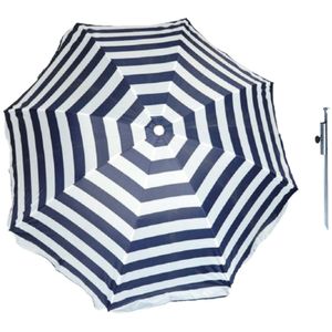 Parasol - blauw/wit - D160 cm - incl. draagtas - parasolharing - 49 cm