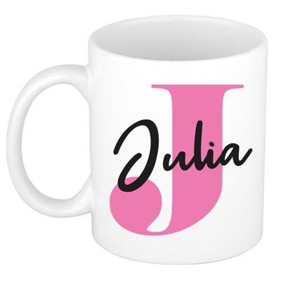 Naam mok Julia - roze - wit - keramiek - 300 ml - verjaardag/cadeau beker Naam mok Julia - roze - wit - keramiek - 300 ml - verjaardag/cadeau beker