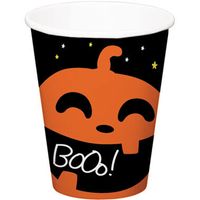 Halloween thema feest beker - 6x - pompoen print - papier - 250 ml - thumbnail