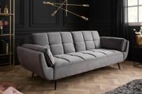 Retro slaapbank BOUTIQUE 215cm grijs fluwelen 3-zits met zwarte poten - 40567