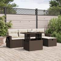 6-delige Loungeset met kussens poly rattan bruin