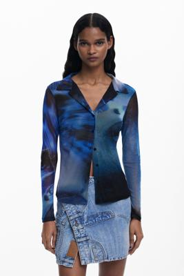 Tulshirt met knopen - BLUE - M