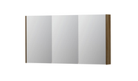 INK SPK2 spiegelkast met 3 dubbelzijdige spiegeldeuren, 6 verstelbare glazen planchetten, stopcontact en schakelaar 140 x 14 x 73 cm, massief eiken
