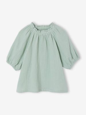 Blouse voor meisjes van katoengaas saliegroen