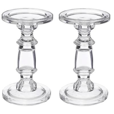 Atmosphera kaarsen kandelaar Decoglass - 2x - voor stompkaarsen - glas - transparant - 11 x 19 cm