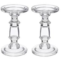 Atmosphera kaarsen kandelaar Decoglass - 2x - voor stompkaarsen - glas - transparant - 11 x 19 cm Atmosphera kaarsen kandelaar Decoglass - 2x - voor stompkaarsen - glas - transparant - 11 x 19 cm