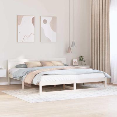 Bedframe met hoofdeinde Wit 200 x 200 cm Massief grenenhout