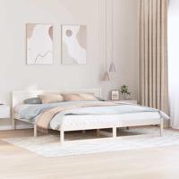 Bedframe met hoofdeinde Wit 200 x 200 cm Massief grenenhout