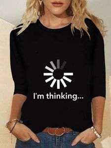 I'm Thinking Long Sleeve Round Neck Printed Top T-Shirt