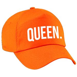 Queen pet / cap oranje met witte bedrukking voor dames