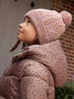 Meisjesmuts + snood + wanten/handschoenen van kabelbreisel voor meisjes zachtpaars - thumbnail